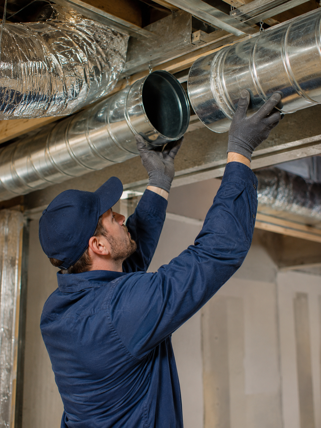 Damaged HVAC ductwork being remodeled and reconnected inside home during renovation in Fort Walton Beach FL